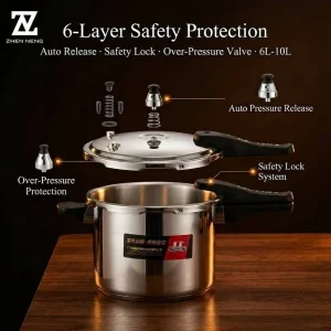 24cm 10L Pressure Cooker 6L 1.2mm 304 Food Grade Stainless Steel Durable Safe Healthy Safety Lock Large Family Efficient
