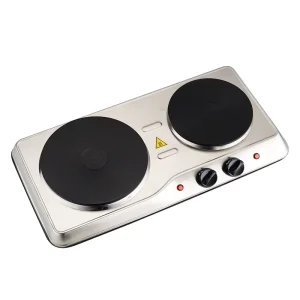 2500W Double Hot Plate Stainless Steel Silver Countertop Burner Electric Double Burners Electric Cast Iron Hot Plates Cooktop
