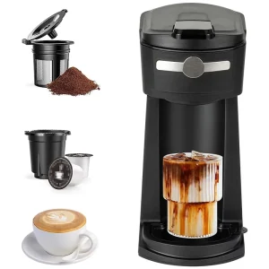 2in1 Electric Single Serve K Cup Coffee Maker 6 oz 14 oz Brew Sizes Auto Shut Reusable Filter Coffee Capsule Ground Single Serve