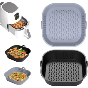 2mm Extra Thick Square Silicone Air Fryer Liner BPA Free Reusable Non Stick Heat Resistant Baking Mat for 3 5QT Air Fryer Oven