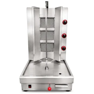 3 Burner Commercial Vertical Gas Rotisserie Grill Machine for Shawarma Doner Kebab with Adjustable Height & Low Pressure Valve