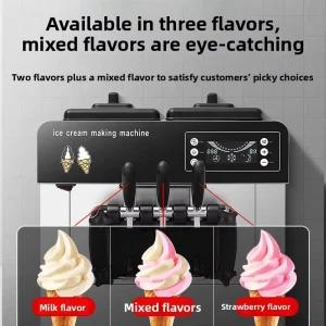3 Flavor Commercial Soft Ice Cream Machine Stainless Steel Countertop Automatic Soft Serve Maker for Snack Bar Restaurant