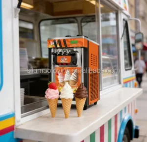 3 Flavors Ice Cream Maker Tabletop Italian Soft Ice Cream Machine with Two Compressor Precooling and Hopper Mixer