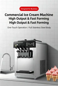 3 Flavors Stainless Steel Commercial Ice Cream Cone Maker Making Machine Refrigerator Soft Serve Ice Cream Machine