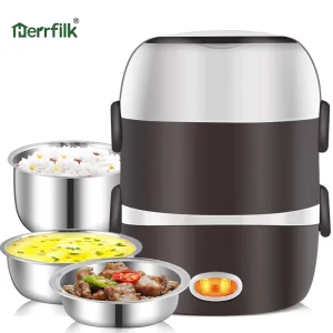 3 Layer 110V 220V 2L Electric Portable Car Lunch Box Mini Rice Cooker Fast Heating Stainless Steel Inner Pot