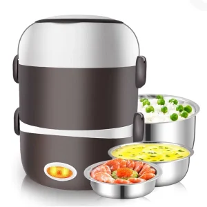 3 Layers Electric Heated Lunch Box Portable Food Warmer Stainless Steel Container 2L Rice Cooker Food Steamer