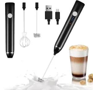 3-Speed USB Rechargeable Electric Milk Frother with 3 Whisk Attachments LED Indicator Handheld Foam Maker for Coffee Latte