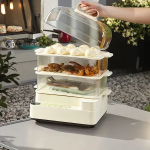 3 Tier Breakfast Machine Electric Steamer with 3 Layers for Eggs Breads Vegetables