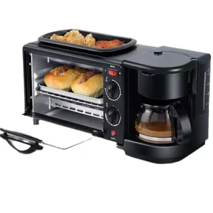3 in 1 Breakfast Maker Station with Non Stick Frying Pan Oven Coffee Machine