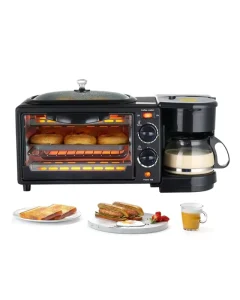 3 in 1 Breakfast Station Toaster with Frying Pan Portable Oven Breakfast Maker with Coffee Machine Non Stick Die Cast Grill