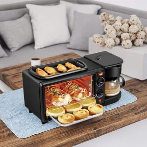 3 in 1 Breakfast Station with Multifunction Oven Coffee Maker Frying Pan Electric Household Appliance Control Easy Clean