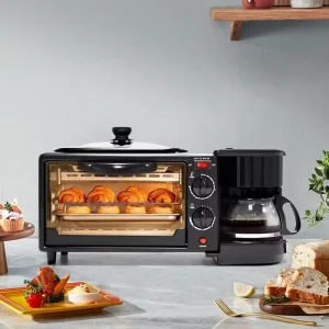 3 in 1 Electric Breakfast Station Microwave Barbecue Grill Toaster Coffee Pot Household Breakfast Maker 9L
