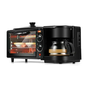 3-in-1 Electric Stainless Steel Breakfast Station Toast Oven Coffee Maker Frying Pan Energy Saving Household