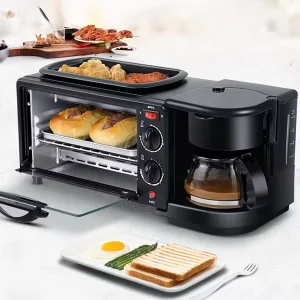 3 in 1 Household Breakfast Station Microwave Frying Pan Coffee Maker Toaster Oven in Housing
