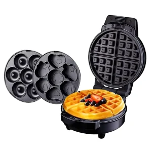 3 in 1 Mini Waffle Maker with Removable Plates Cartoon Cake Plate Mini Donut Small Waffle Maker for Breakfast Snack Desserts