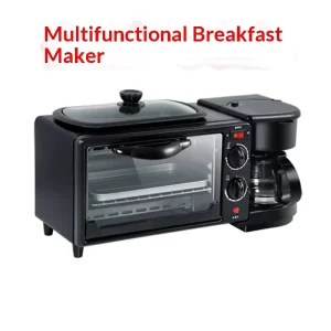 3 in 1 Multi functional Breakfast Station Electric Toaster Oven with Frying Pan and Coffee Maker for Home Office Apartment