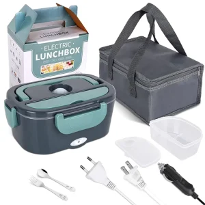 3 in 1 Portable Stainless Steel Food Warmer Container With Fork Spoon and Insulated Carry Bag Electric Lunch Box Food Heater