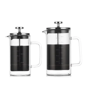 300ml 600ml Clear With Scale Glass French Coffee Press With Stainless Steel Lid Double Wall Insulated Glass French Presses