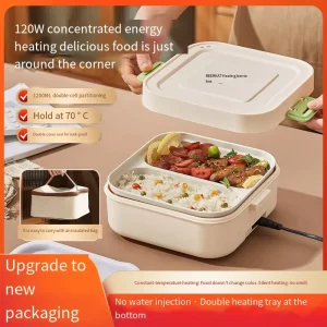 304 Grid Stainless Steel Electric Lunch Box Portable Water Free Heating Lunch Box Insulated Lunch Box for Office Workers