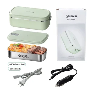 304 Stainless Steel Electric Heated Lunch Box 900ML Portable Home and Car Use 110V 220V Electric Bento Box