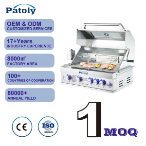 304 Stainless Steel Heavy Duty Multifunction Outdoor Kitchen Built-in Gas Charcoal Double Use BBQ Grills Stove with Rotisserie