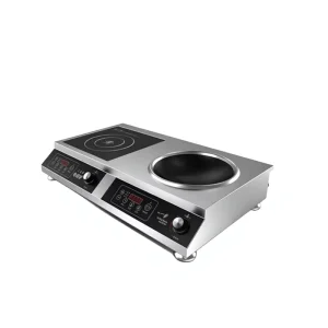304 Stainless Steel Horizontal 2 Commercial Electric Induction Cooker Double Stove 7000W 220V Black
