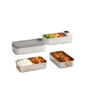 304 Stainless Steel Waterless Heating Insulated Bento Box 900ml Portable Electric Lunch Box for Office Workers Car Use