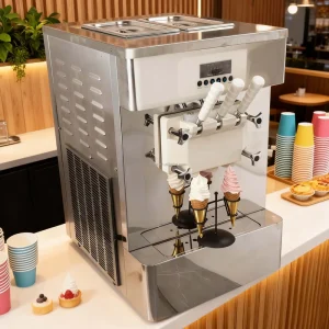 30L/h 3 Nozzles Air Pump Soft Ice Cream Machine Frozen Yogurt Maker Countertop Sundae Deposit