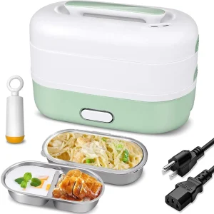 350W Electric Heating Food Container 304 Stainless Steel Electric Cooking Food Warmer 2 Layers Electric Lunch Box