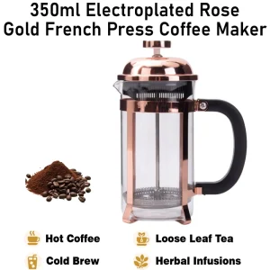 350ml Rose Gold French Press Coffee Maker Electroplated Finish Manual Coffee Plunger with Handle Single Serve Brewer for Home