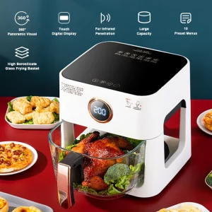 360 Degree Visible Transparent Glass Basket Pot Air Fryer Voice Touch Control Air Friteuse with Glass Bowl