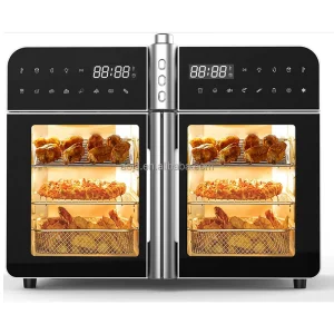 36L Touch Screen Stainless Steel Double Basket Air Fryer Oven LED Display Grill Overheat Protection Easy Clean Design