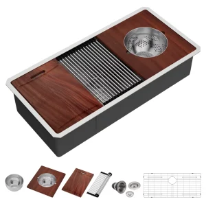 39/42 Inch 16 Gauge Stainless Steel Single Bowl with Cutting Board Cheese Multi-functional Undermount Workstation Kitchen Sink