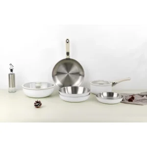 3Pcs Stainless Steel Cookware Set Fry Pan Wok Saucepan Combo White Induction Safe Light Easy Clean Home Kitchen Cooking Pots