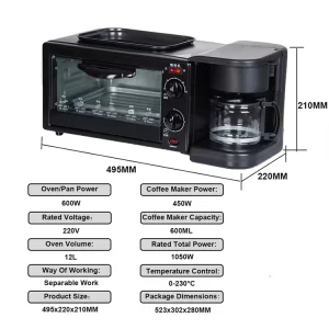 3in 1 Multifunction Triad Mini Automatic Bread Oven Breakfast Coffee Baby Cereals Making Machine 3-In-1 Breakfast Make