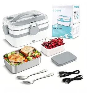 3in1 Dual Use Electric Heated Lunch Box Fast Heating 304 Stainless Steel Food Warmer Container for Car Home Use for Adults