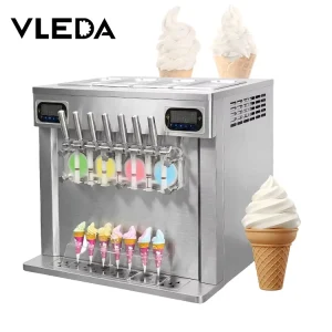 4 Hoppers Commercial Soft Serve Ice Cream Machine 4200W 7 Flavors Multi Mix Gelato Maker 55-65L/H Ice Cream Machine 110V 220V