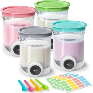 4 Pack Reusable Storage Containers with Insulated Sleeves Compatible with NC701 NC700 Series Ice Cream Maker Dishwasher Safe