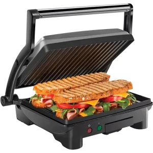 4 Slice Electric Contact Grill 180 Degree Open Small Kitchen Appliance Panini Maker with Oil Tray Electric Griddles & Grills