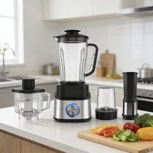 4 in 1 Electric Kitchen Blender with Stainless Steel Base for Healthy Drinks and Food Preparation