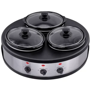 4.5 Quart Stainless Steel Electric Slow Cooker Triple Pot Slow Cooker 3×1.5L Multi Function Electric with Individual Controls
