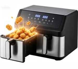 4.5L+4.5L Dual Basket Air Fryer Oven 2000W Digital Touchscreen 8 Presets Dehydrate Stainless Steel Cover Class A Energy Saving