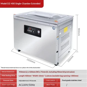 400 Vertical Vacuum Meat and Fish Sausage Peanut Snack Vacuum Sealing Single Chamber Packaging Machine Food Vacuum Sealer