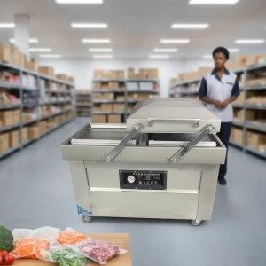 400P Electric Semi Automatic High Efficiency Dual Chamber Vacuum Packing Machine Commercial Fresh Food Chemical Sealer