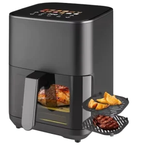 4L Air Fryer Grill Duoheat 4000 1900W 3 in 1 Fryer Grill Griddle 10 Menus Dual Temp 40 200C Fast Cooking Plastic
