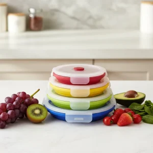 4PCS Silicone Collapsible Bento Folding Leakproof Lunch Box Preservation Compartments Multi-Tier Storage Portable Outdoor Picnic