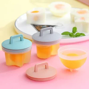 4Pcs Set Cute Plastic Kitchen Egg Cooking Tools Mold Shaper Breakfast Steamed Moulds Egg Boiler With Lid Brush