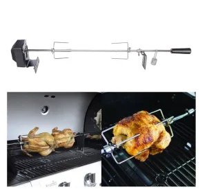 4W BBQ Rotisserie Motor Kit Outdoor Chrome Plated Stainless Steel Corrosion Resistant High Temperature Spit Grill Roaster Rod