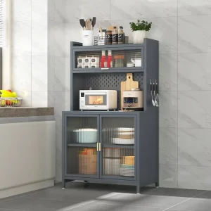 5 Layer Steel Sideboard with Sunlight Panel Doors Durable Metal Cupboard with Adjustable Shelf Modern Kitchen Cabinet for Dining