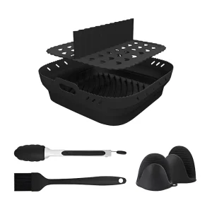 5-Piece Silicone Air Fryer Liners Set with Divider & Oven Mitts Reusable Air Fryer Accessories for Microwave Oven